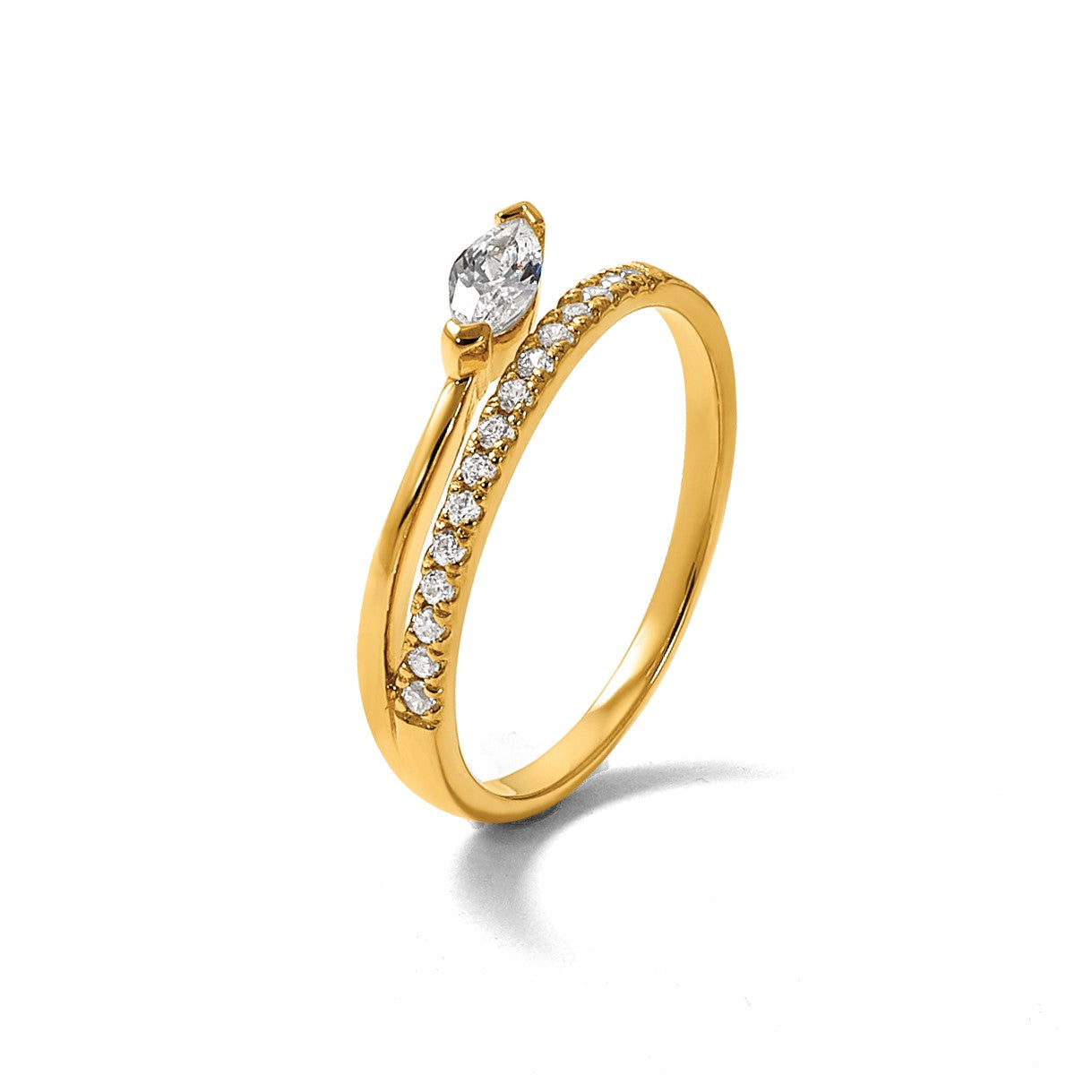 Sterling Silver Gold-plated Polished Fancy Marquise and Round CZ Size 6 Ring