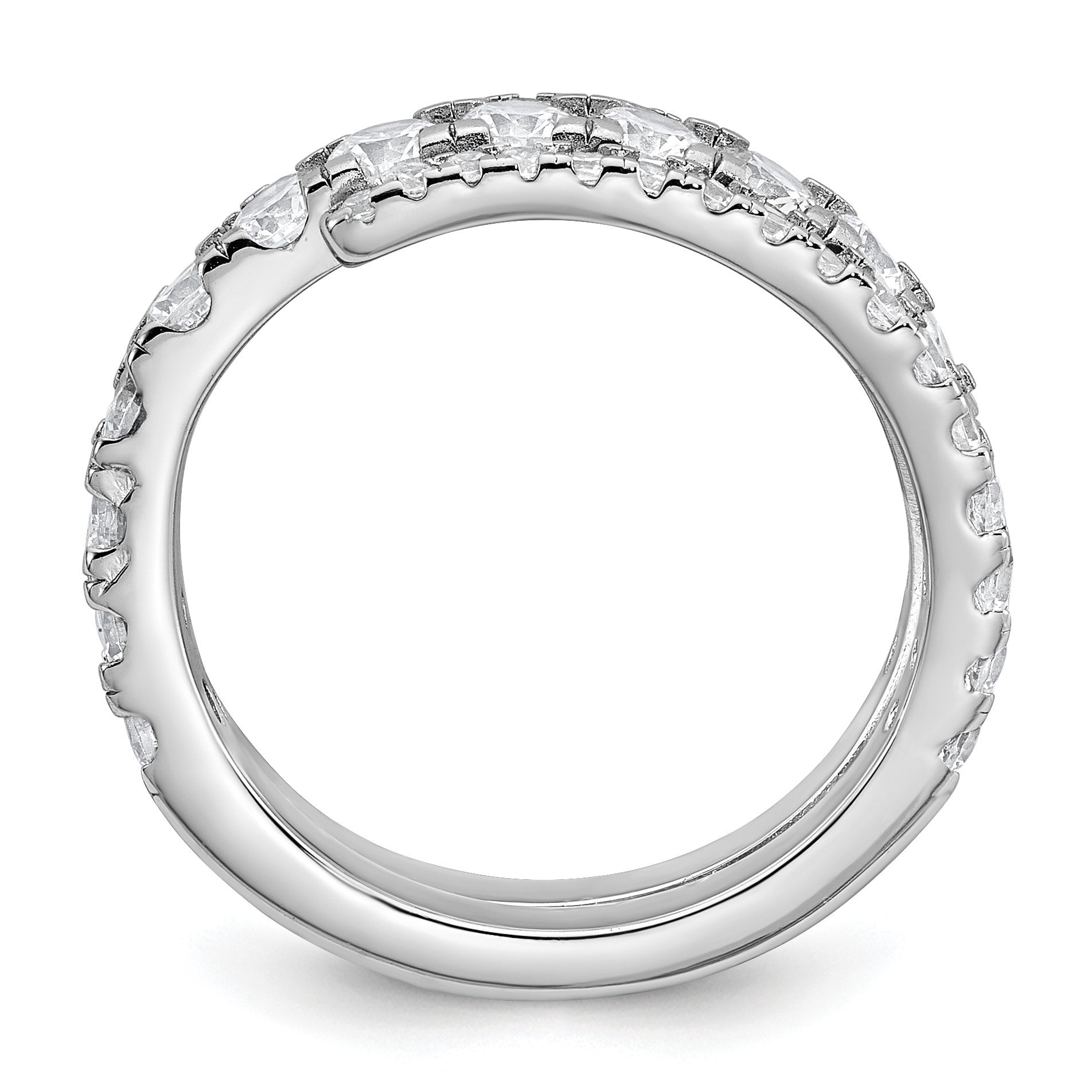 Sterling Silver Rhodium-plated Polished CZ Wrapped Band Size 6 Ring