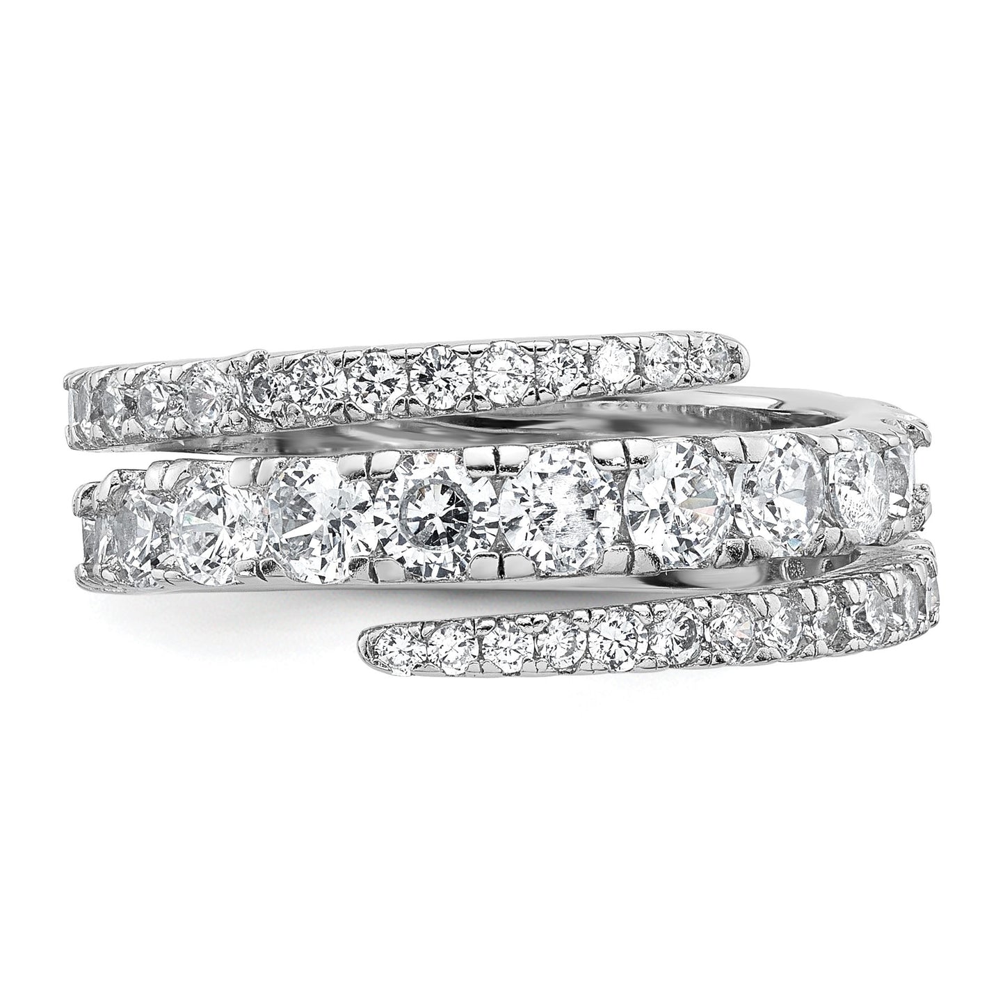 Sterling Silver Rhodium-plated Polished CZ Wrapped Band Size 6 Ring