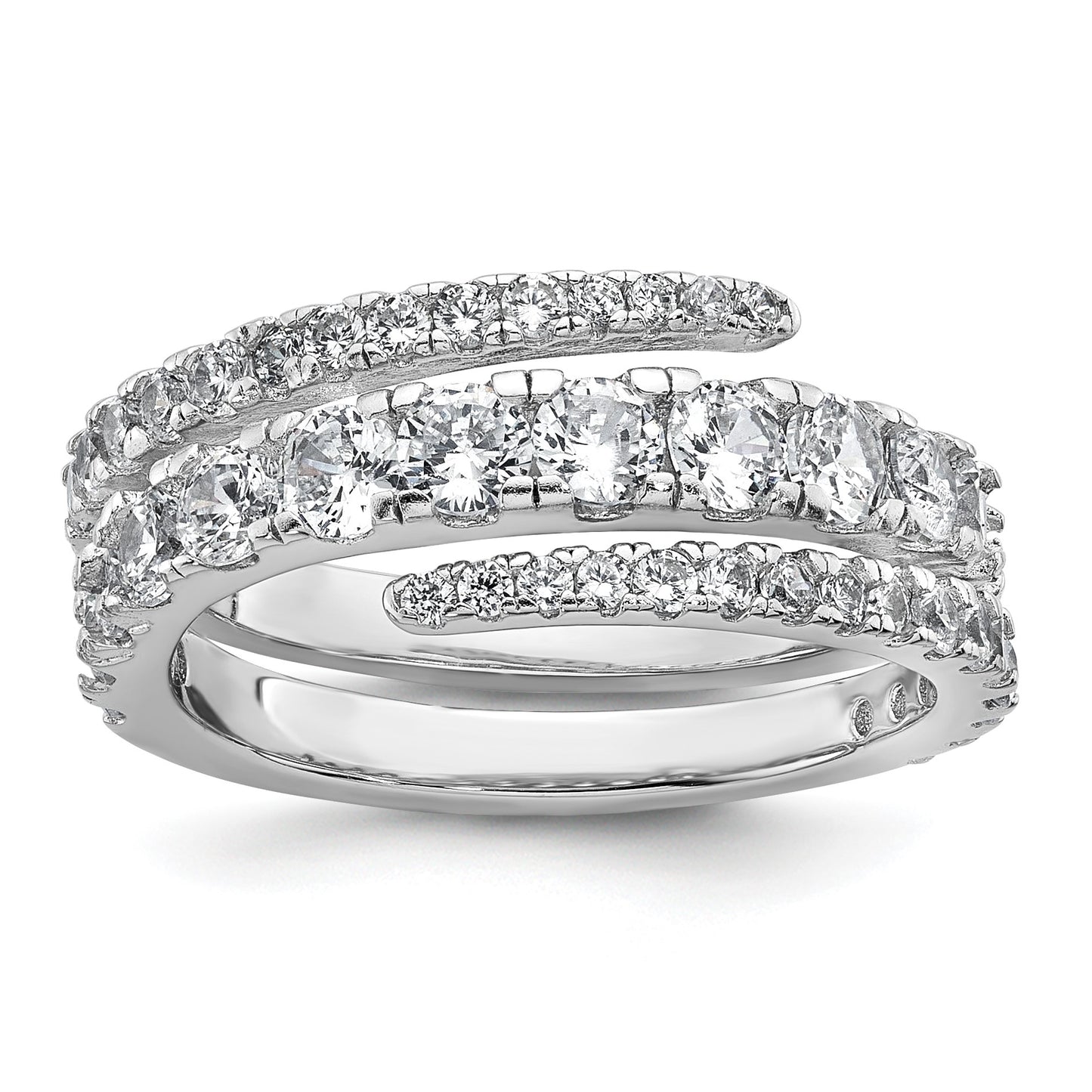 Sterling Silver Rhodium-plated Polished CZ Wrapped Band Size 7 Ring
