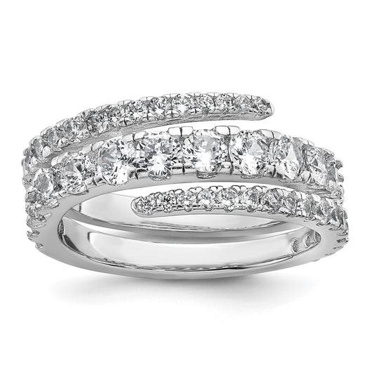 Sterling Silver Rhodium-plated Polished CZ Wrapped Band Size 7 Ring