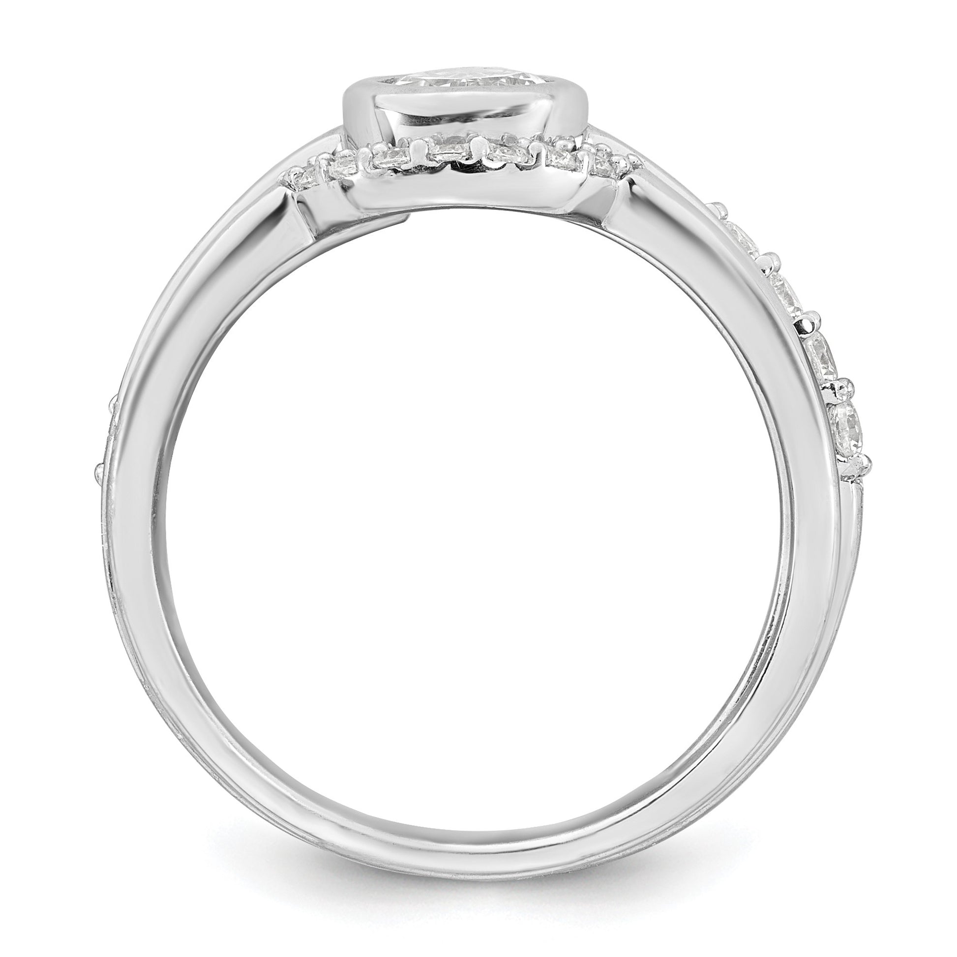 Sterling Silver Rhodium-plated Polished Pear Shape White CZ Ring with 2 Fitted CZ Bands Size 8 Three Ring Set