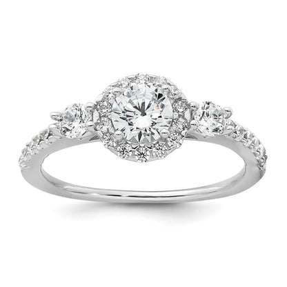 Sterling Silver Rhodium-plated Polished CZ 3-Stone Halo Size 7 Engagement Ring and Wedding Band Set