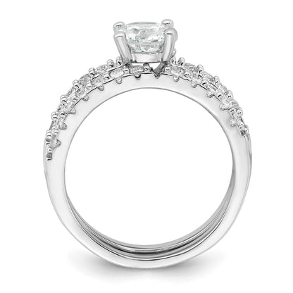Sterling Silver Rhodium-plated Polished CZ Solitaire Size 6 Engagement Ring and Wedding Band Set