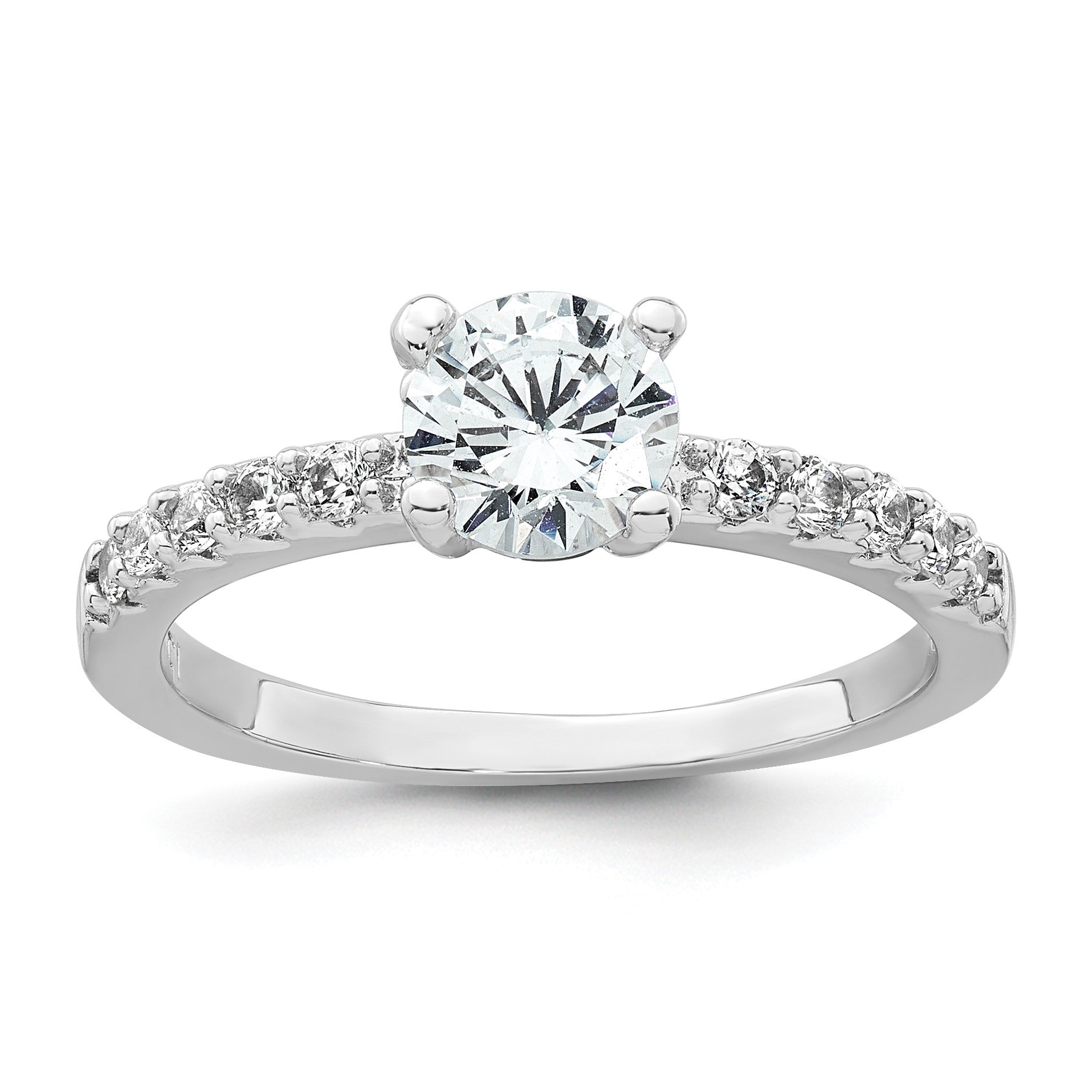 Sterling Silver Rhodium-plated Polished CZ Solitaire Size 6 Engagement Ring and Wedding Band Set