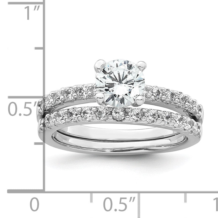 Sterling Silver Rhodium-plated Polished CZ Solitaire Size 6 Engagement Ring and Wedding Band Set