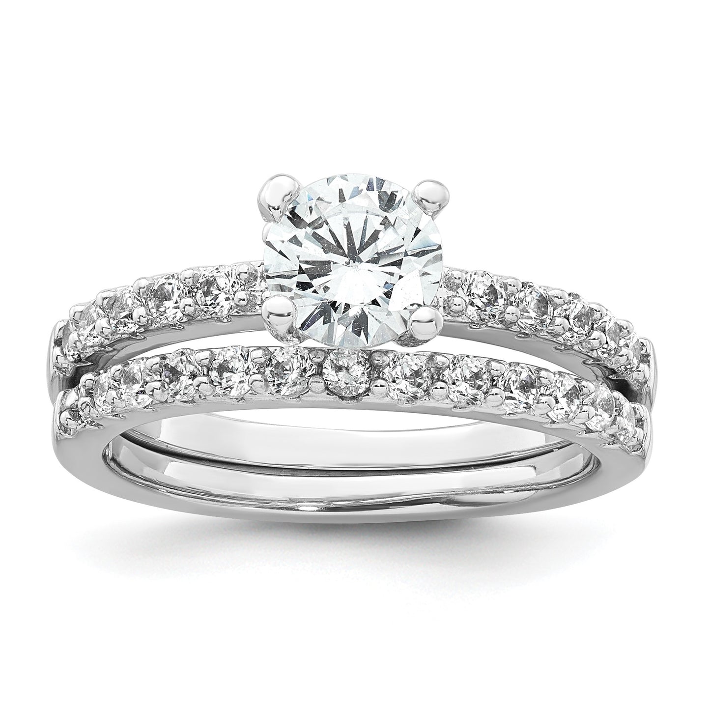 Sterling Silver Rhodium-plated Polished CZ Solitaire Size 6 Engagement Ring and Wedding Band Set