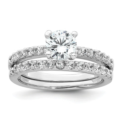 Sterling Silver Rhodium-plated Polished CZ Solitaire Size 6 Engagement Ring and Wedding Band Set