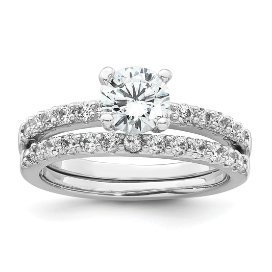 Sterling Silver Rhodium-plated Polished CZ Solitaire Size 8 Engagement Ring and Wedding Band Set