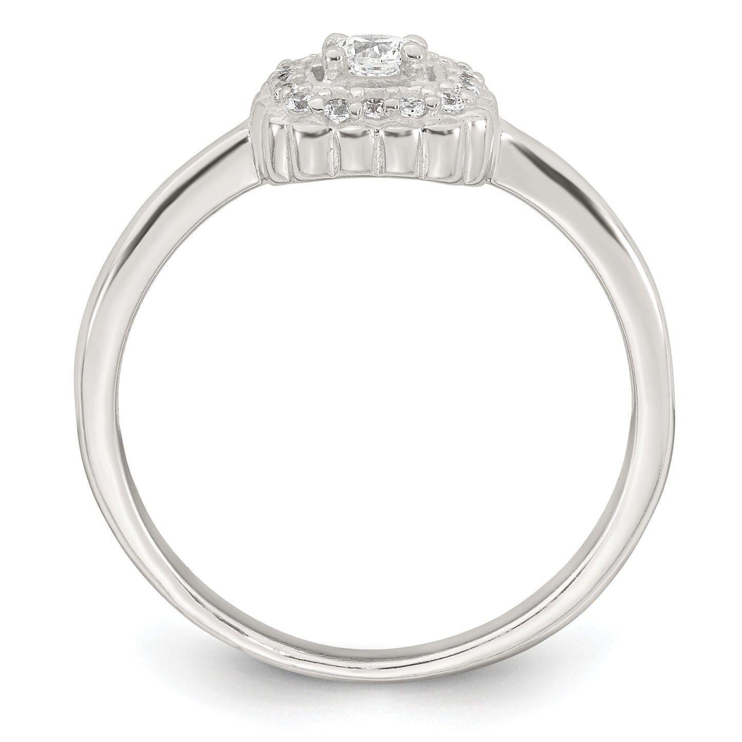 Sterling Silver Polished Round White CZ Cushion Halo Size 7 Ring