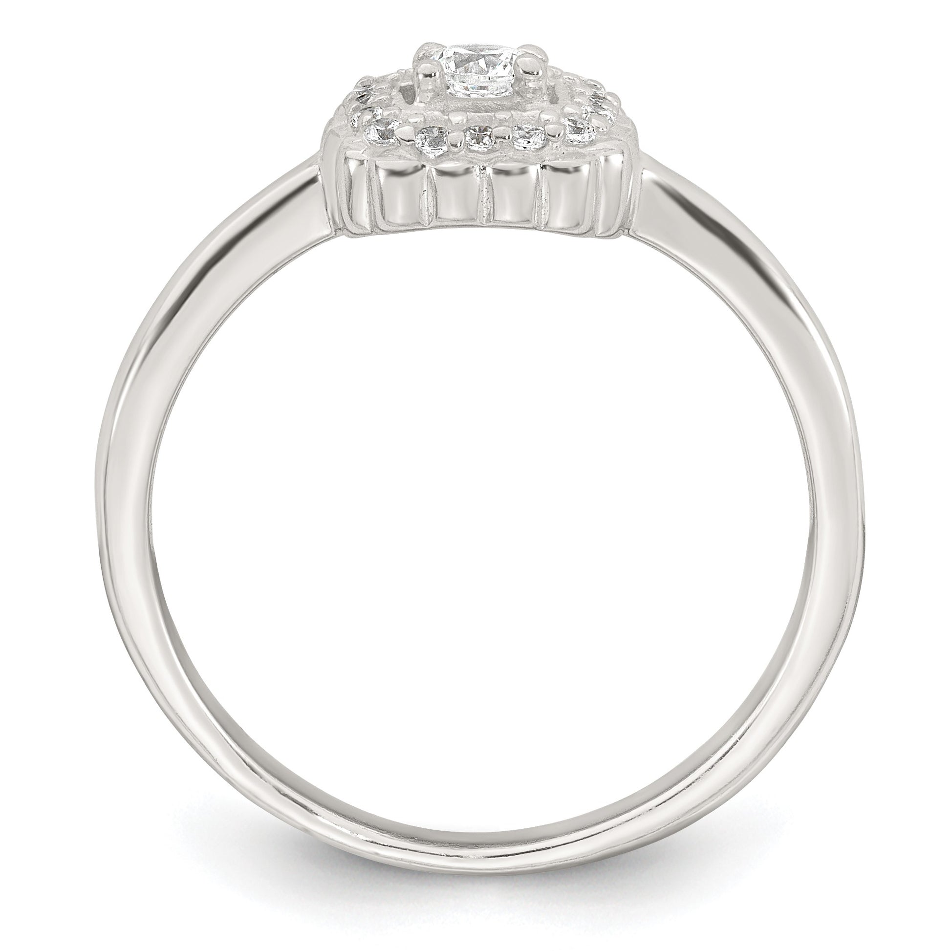 Sterling Silver Polished Round White CZ Cushion Halo Size 7 Ring