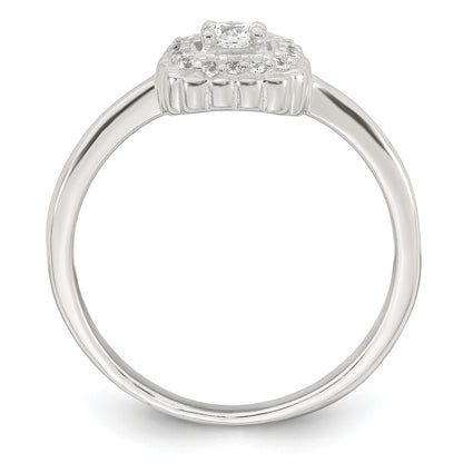 Sterling Silver Polished Round White CZ Cushion Halo Size 7 Ring