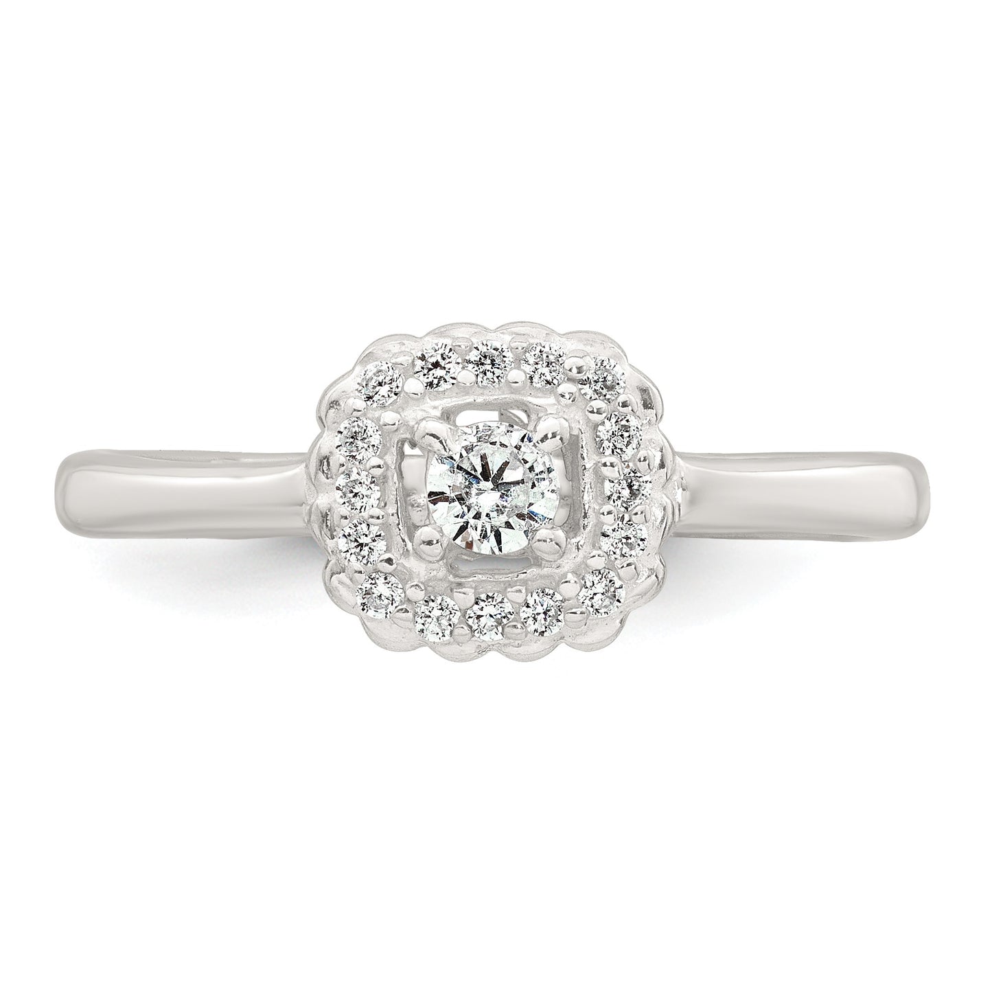Sterling Silver Polished Round White CZ Cushion Halo Size 7 Ring