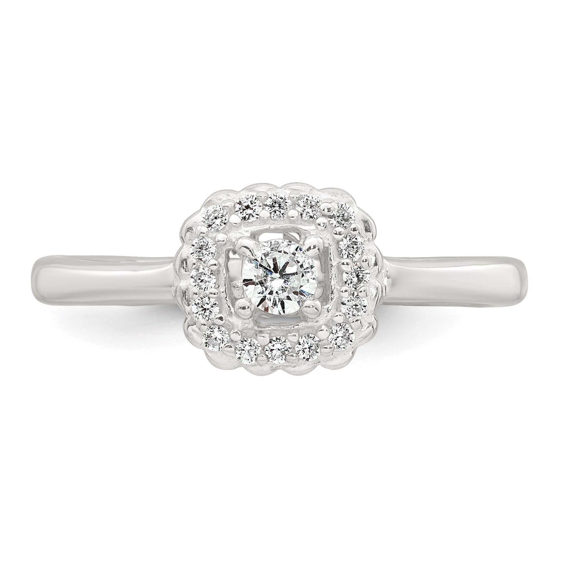 Sterling Silver Polished Round White CZ Cushion Halo Size 7 Ring