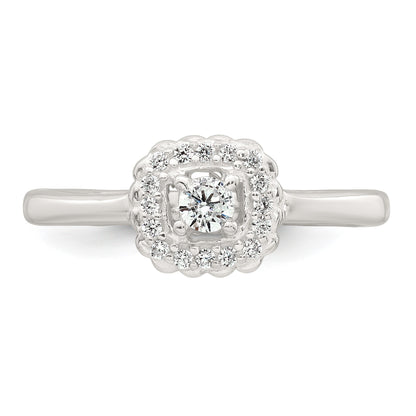 Sterling Silver Polished Round White CZ Cushion Halo Size 7 Ring