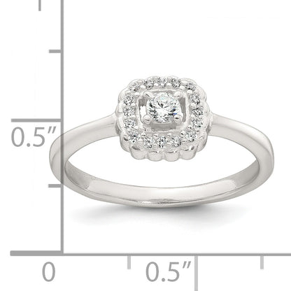 Sterling Silver Polished Round White CZ Cushion Halo Size 8 Ring