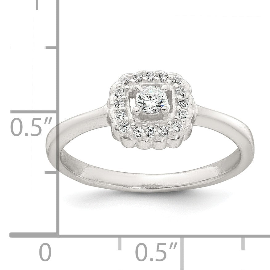 Sterling Silver Polished Round White CZ Cushion Halo Size 6 Ring
