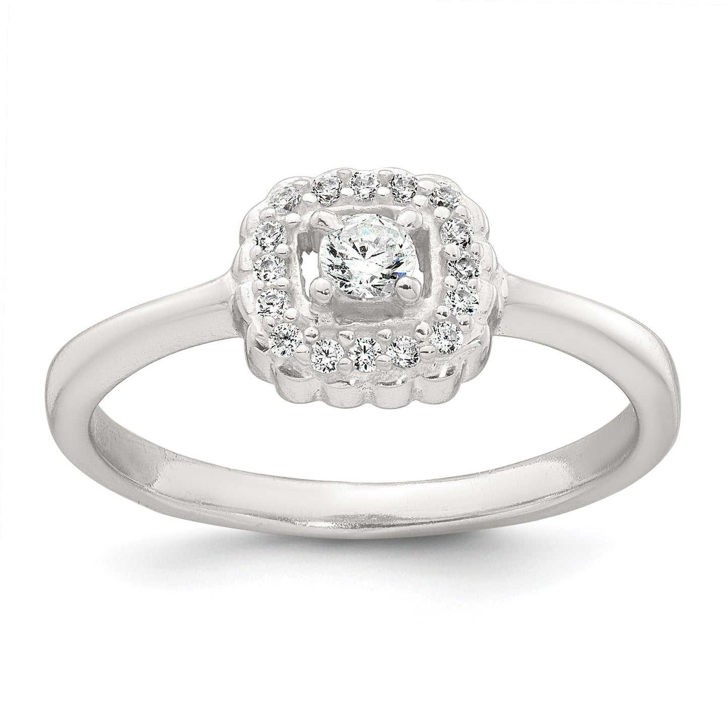 Sterling Silver Polished Round White CZ Cushion Halo Size 7 Ring
