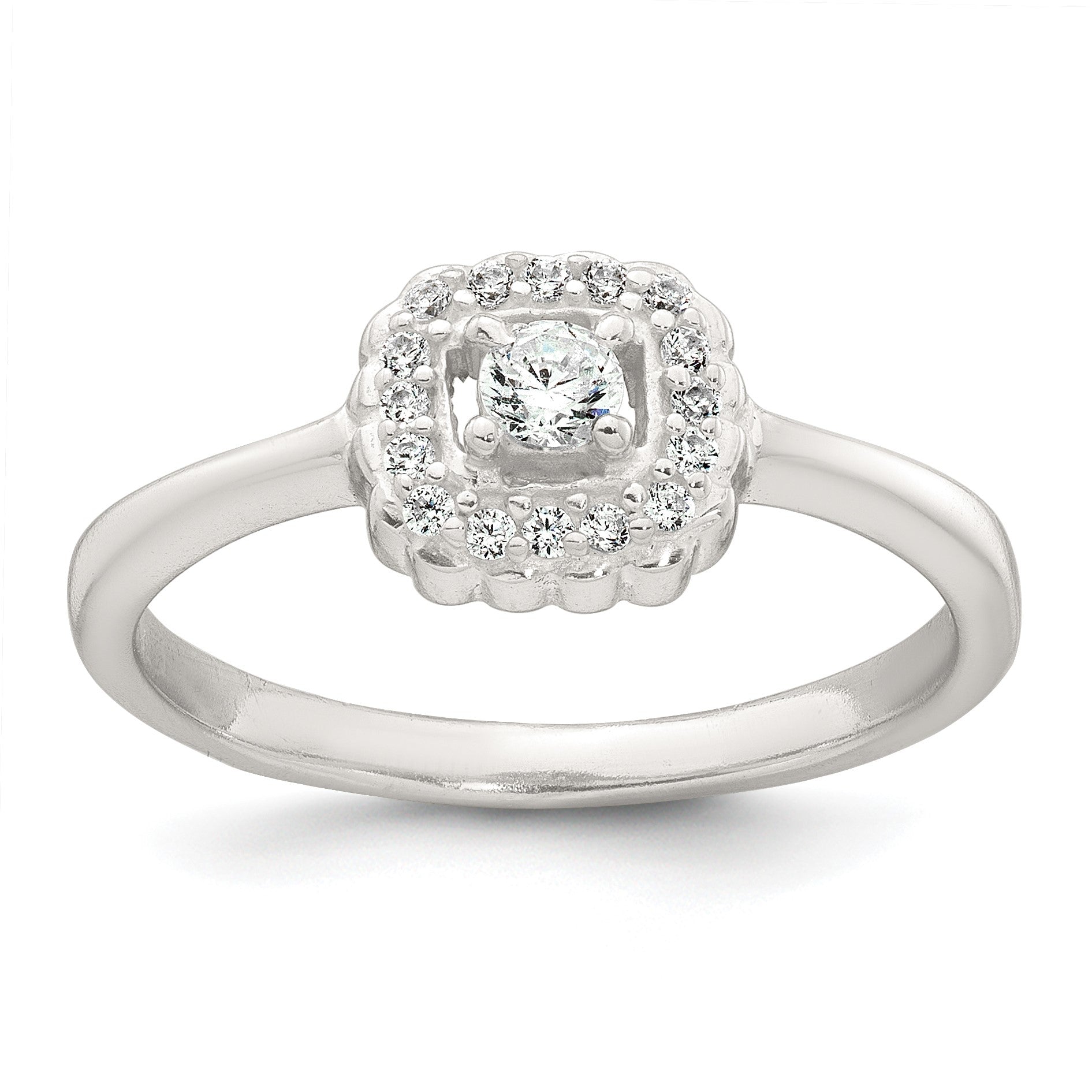 Sterling Silver Polished Round White CZ Cushion Halo Size 7 Ring