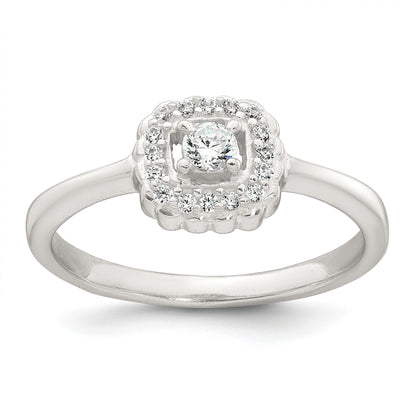 Sterling Silver Polished Round White CZ Cushion Halo Size 7 Ring