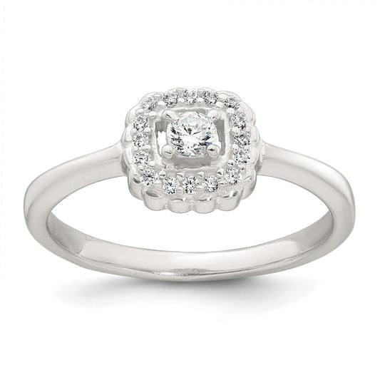 Sterling Silver Polished Round White CZ Cushion Halo Size 6 Ring