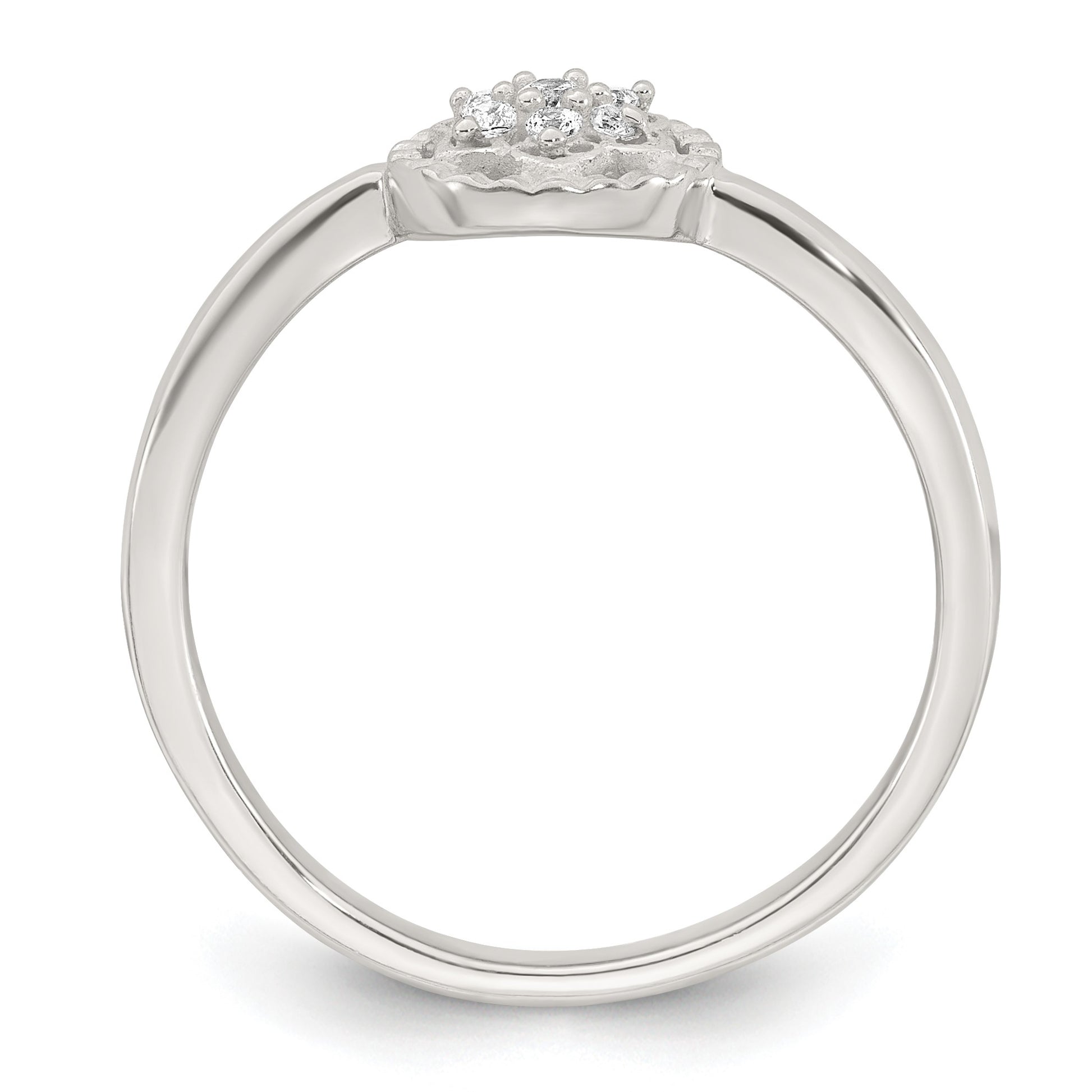 Sterling Silver Polished and Grooved White CZ Flower with Wavy Shank Size 6 Ring