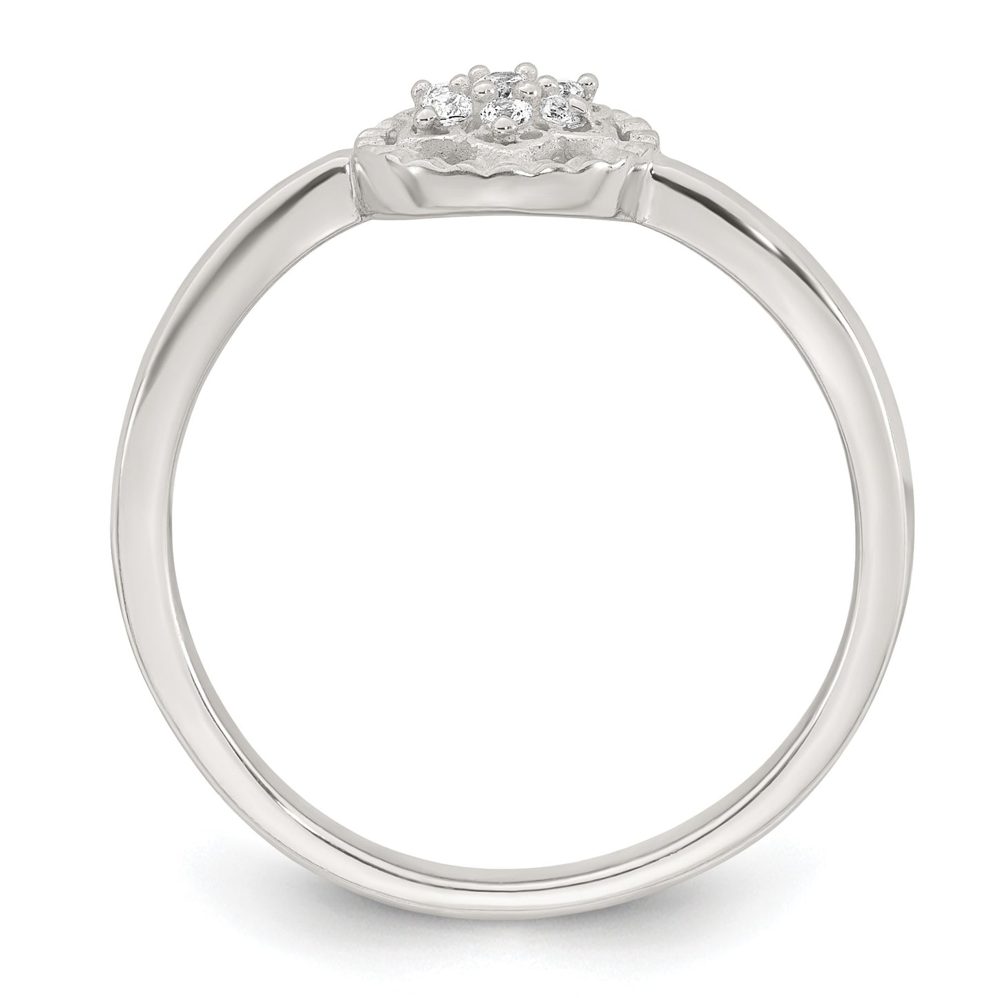 Sterling Silver Polished and Grooved White CZ Flower with Wavy Shank Size 8 Ring