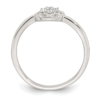Sterling Silver Polished and Grooved White CZ Flower with Wavy Shank Size 8 Ring
