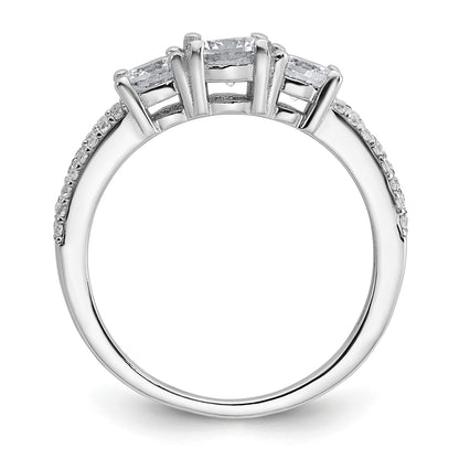 Sterling Silver Rhodium-plated Polished CZ Three Stone Split Shank Size 7 Ring