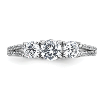 Sterling Silver Rhodium-plated Polished CZ Three Stone Split Shank Size 6 Ring