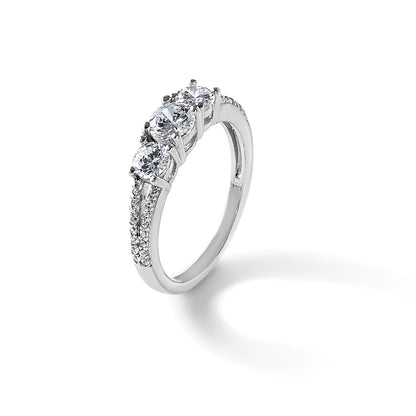 Sterling Silver Rhodium-plated Polished CZ Three Stone Split Shank Size 6 Ring