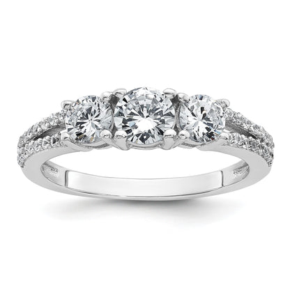 Sterling Silver Rhodium-plated Polished CZ Three Stone Split Shank Size 7 Ring