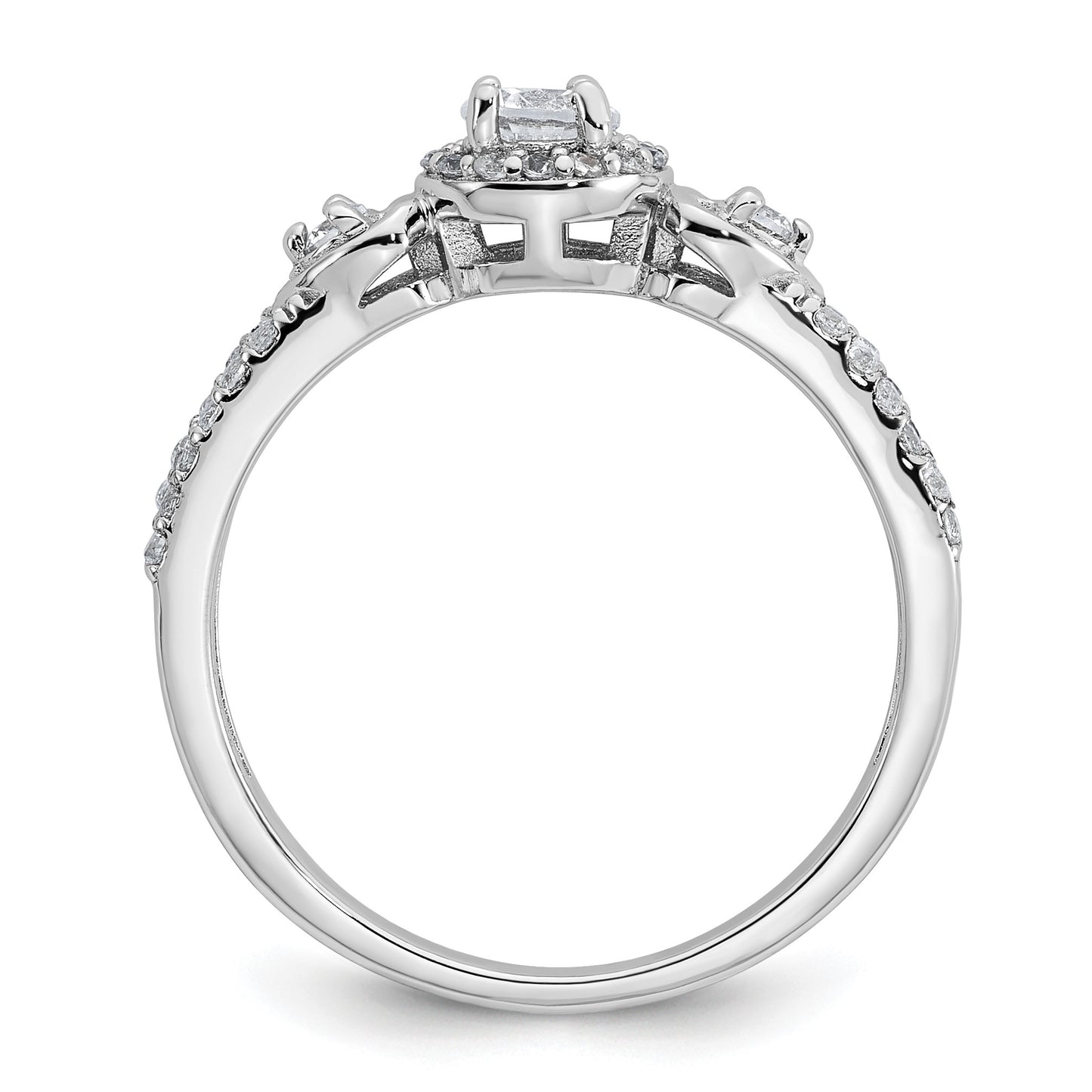 Sterling Silver Rhodium-plated Polished Round CZ Halo Double Side Heart Split Shank Size 8 Ring