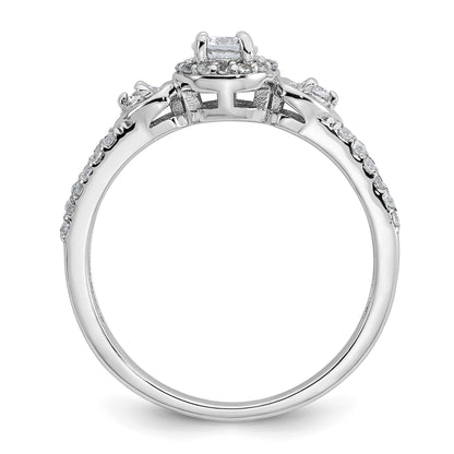 Sterling Silver Rhodium-plated Polished Round CZ Halo Double Side Heart Split Shank Size 7 Ring