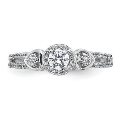 Sterling Silver Rhodium-plated Polished Round CZ Halo Double Side Heart Split Shank Size 6 Ring