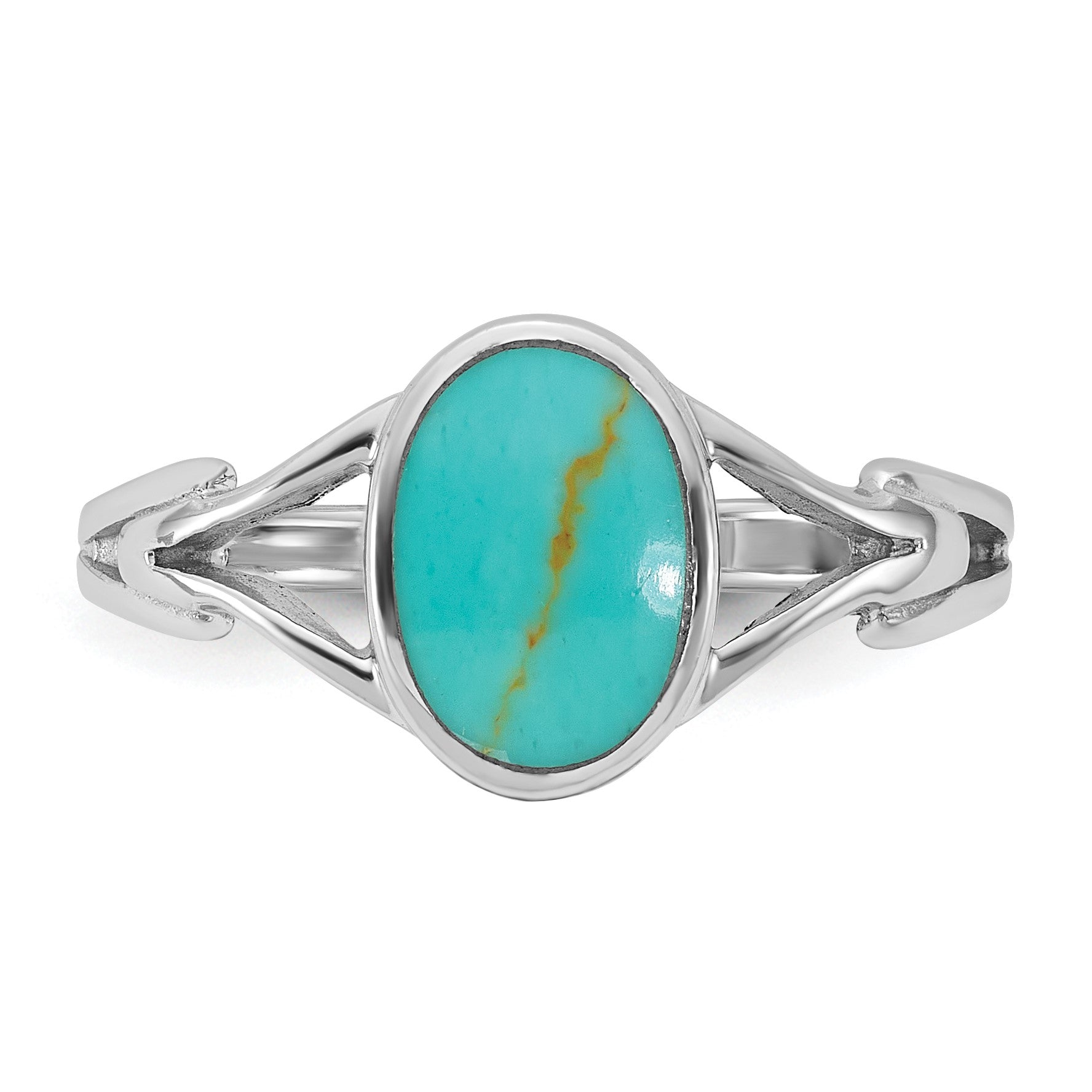 Sterling Silver Rhodium-plated Polished Oval Reconstituted Turquoise Size 6 Ring