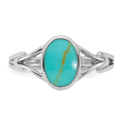 Sterling Silver Rhodium-plated Polished Oval Reconstituted Turquoise Size 6 Ring