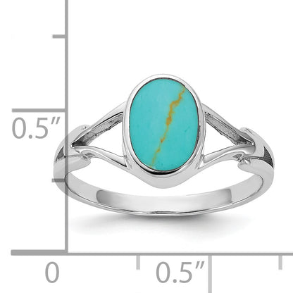 Sterling Silver Rhodium-plated Polished Oval Reconstituted Turquoise Size 7 Ring