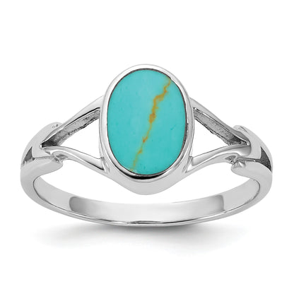 Sterling Silver Rhodium-plated Polished Oval Reconstituted Turquoise Size 6 Ring
