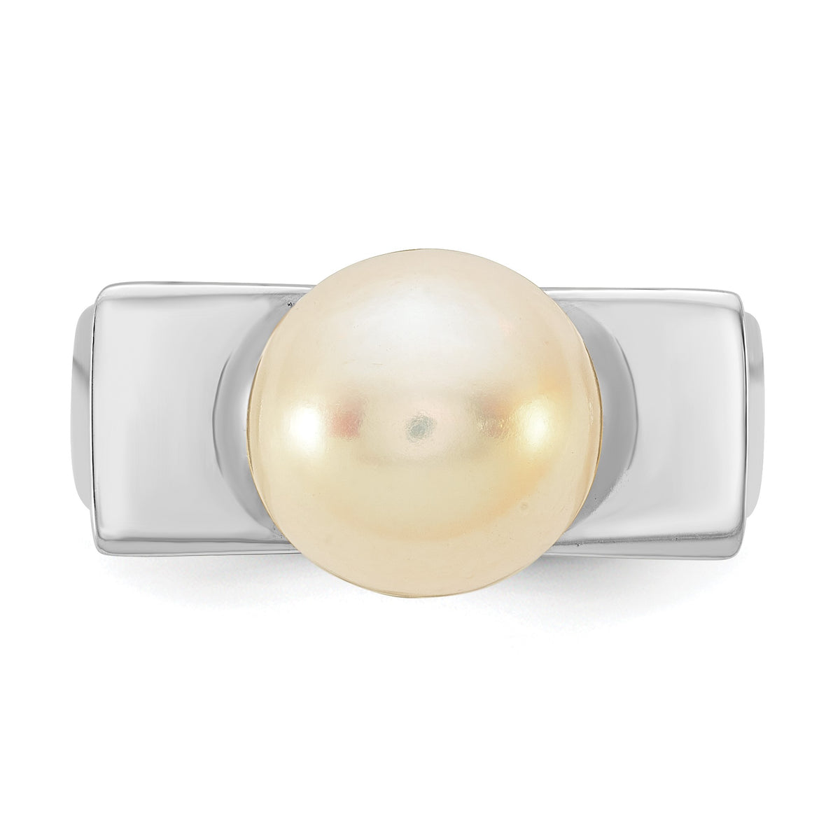 Sterling Silver Rhodium-plated 10-11mm Button White Freshwater Cultured Pearl Square Top Size 8 Ring
