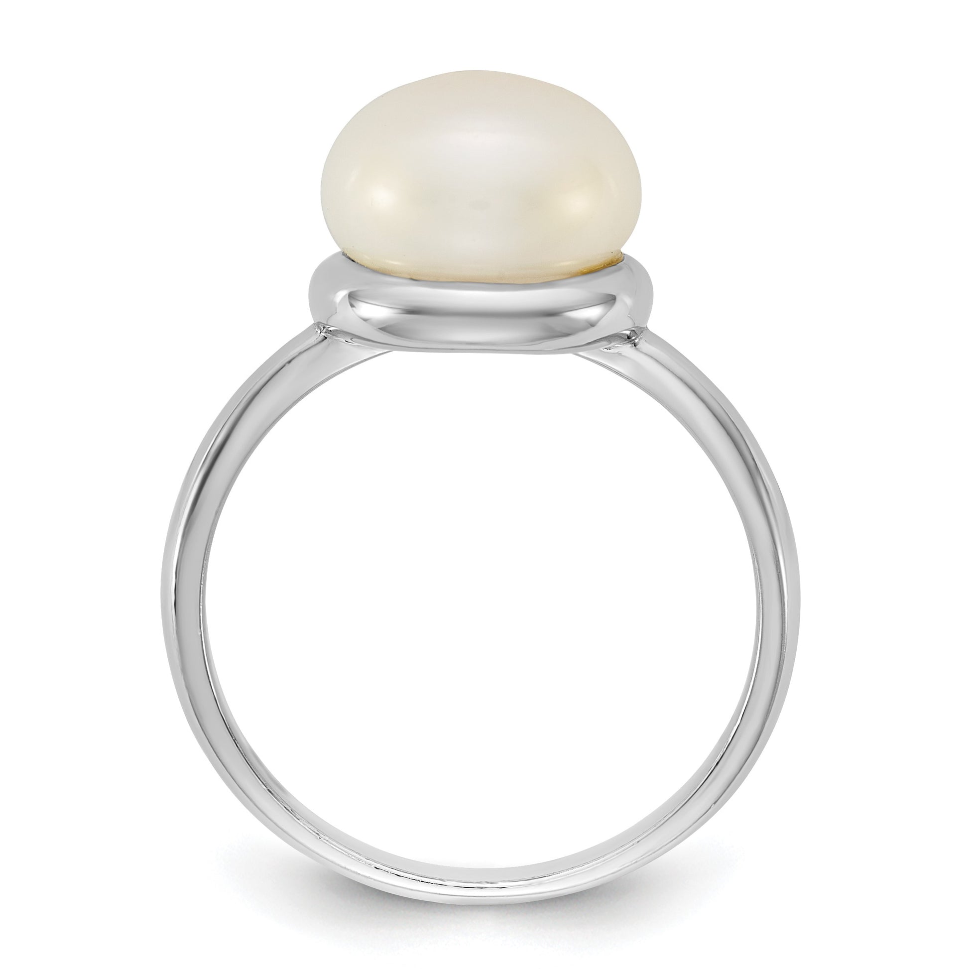 Sterling Silver Rhodium-plated 10-11mm Button White Freshwater Cultured Pearl Size 8 Ring