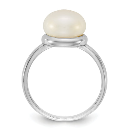 Sterling Silver Rhodium-plated 10-11mm Button White Freshwater Cultured Pearl Size 7 Ring
