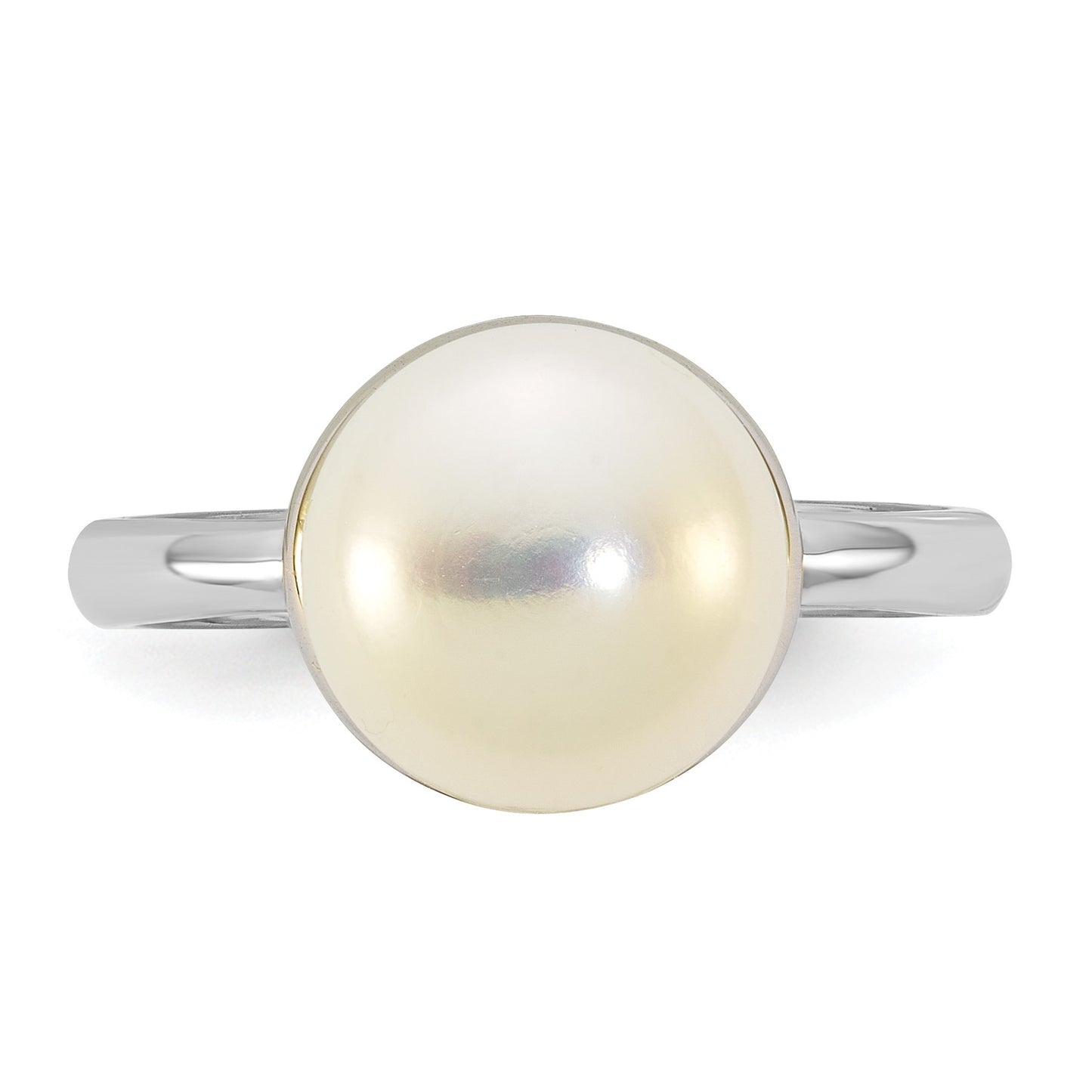 Sterling Silver Rhodium-plated 10-11mm Button White Freshwater Cultured Pearl Size 6 Ring
