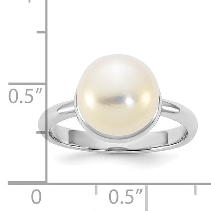 Sterling Silver Rhodium-plated 10-11mm Button White Freshwater Cultured Pearl Size 7 Ring