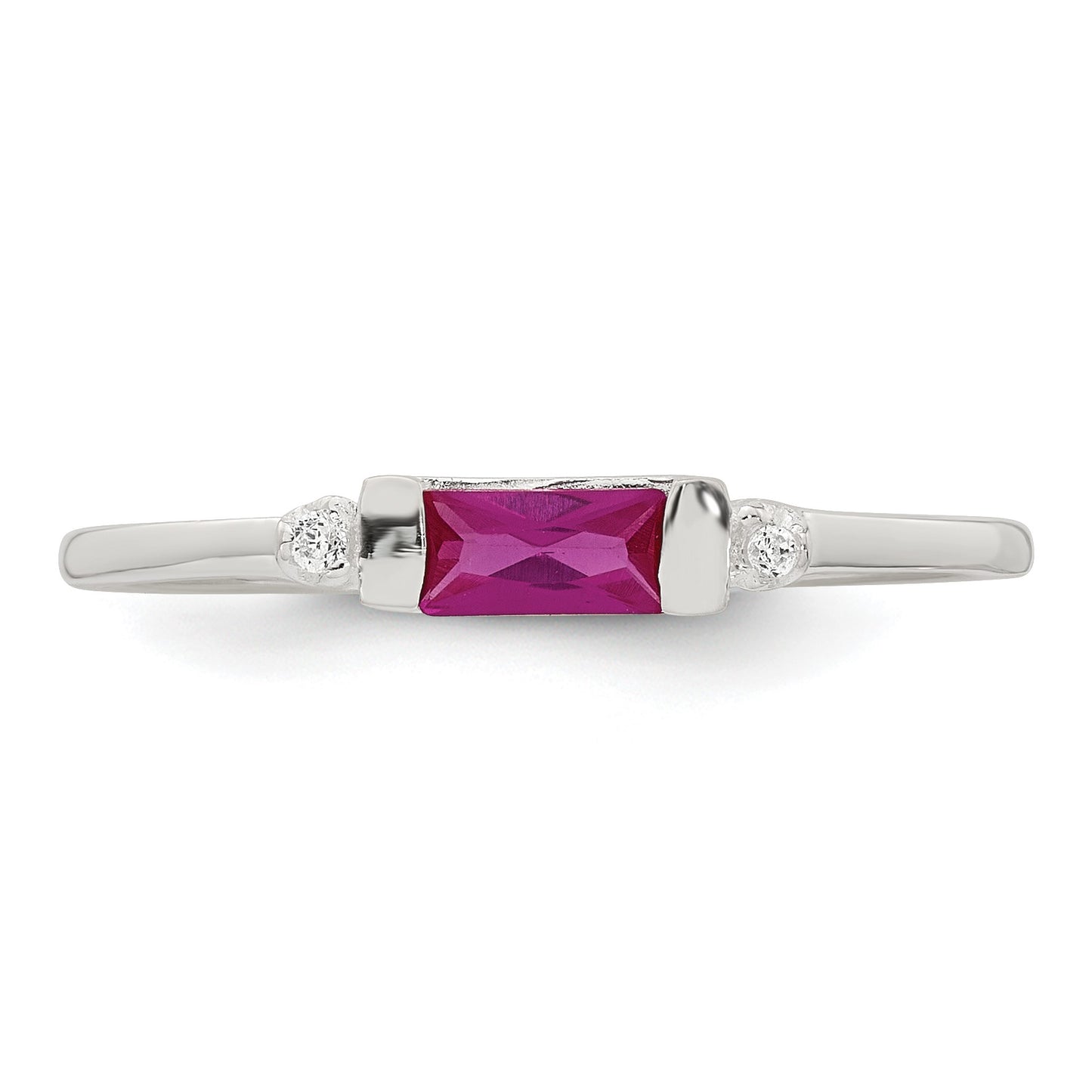 Sterling Silver Polished Red and White Rectangular CZ Size 6 Ring