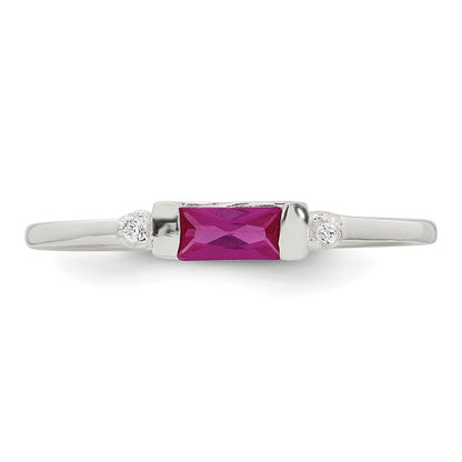 Sterling Silver Polished Red and White Rectangular CZ Size 6 Ring
