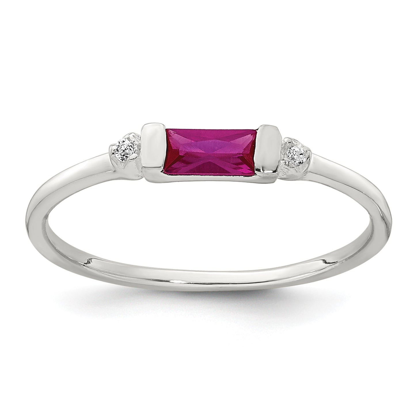 Sterling Silver Polished Red and White Rectangular CZ Size 6 Ring