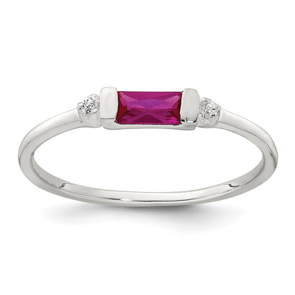 Sterling Silver Polished Red and White Rectangular CZ Size 6 Ring