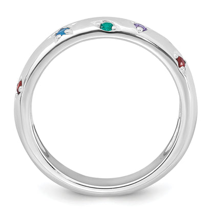 Sterling Silver Rhodium-plated Polished Multicolor CZ Geometric Shapes 5.00mm Band Size 6 Ring