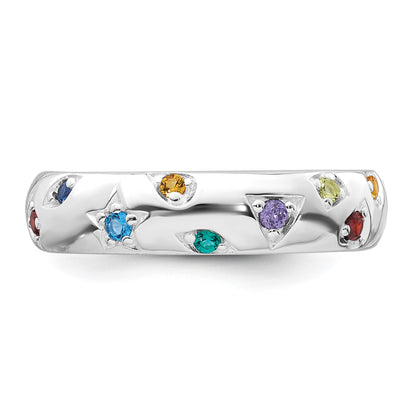 Sterling Silver Rhodium-plated Polished Multicolor CZ Geometric Shapes 5.00mm Band Size 7 Ring